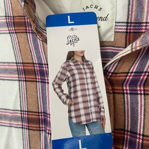 Jachs Girlfriend Flannel Shirt Women's L Long Sleeve Plaid Button Down Casual